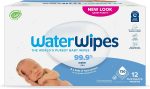 WaterWipes Plastic-Free Original Baby Wipes, 99.9% Water Based Wipes, Unscented & Hypoallergenic for Sensitive Skin, 300 Count (5 packs), Packaging May Vary